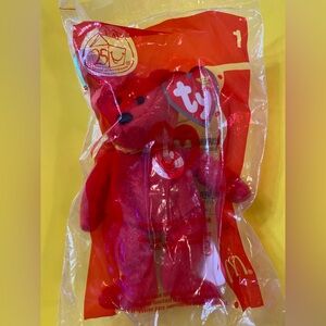 NIP Ty Beanies McDonald's 25th Anniversary Bright Red Plush Bear